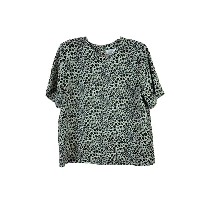 VINTAGE KATHY CHE womens L animal print short sleeve shoulder pad satin blouse - Image 1 of 4