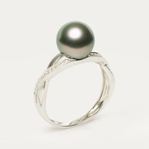 Anillo de perlas de agua salada redondo impecable de 8,9 mm oro blanco sólido de 14 K, 6,5# - Imagen 1 de 6
