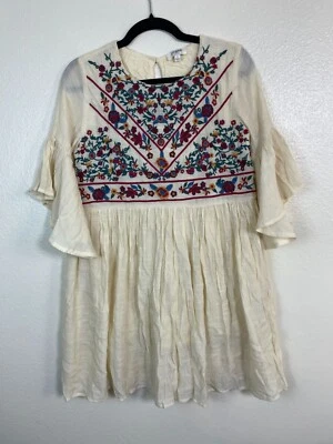 Mini Vestido Boho Umgee Marfil Floral Bordado Talla Pequeña Cottagecore Festival Foto 1 de 4