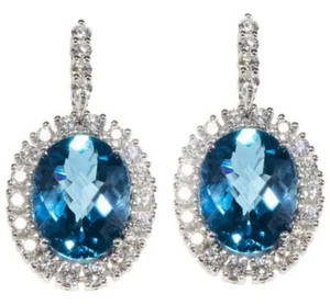 1.26ct Diamante Redondo Natural 14k Oro Blanco Topacio Colgante Boda Pendientes - Imagen 1 de 4