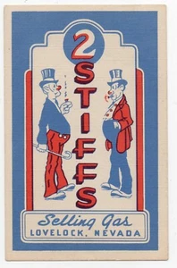 Postal publicitaria de la década de 1930 para 2 Stiffs Gasolene Lovelock Nevada - Imagen 1 de 2