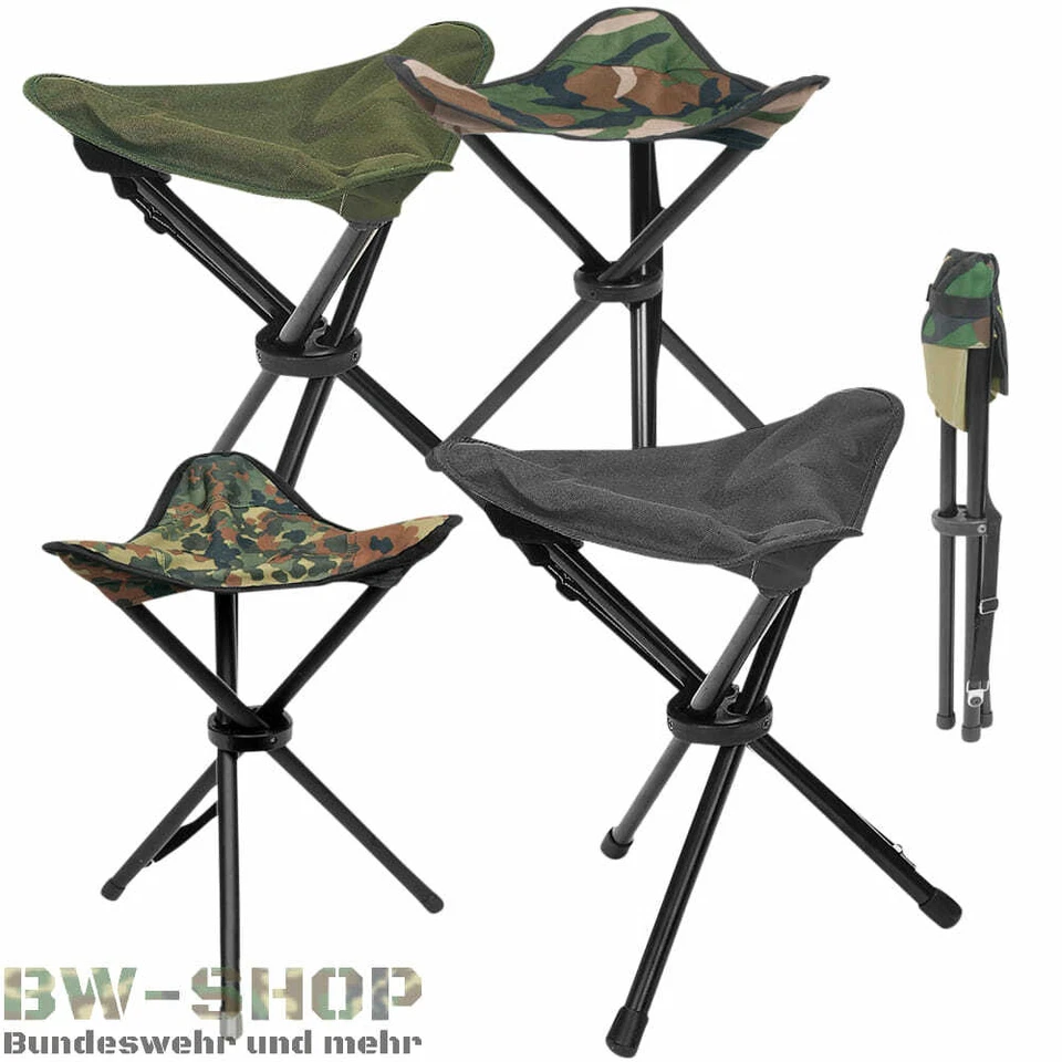 BUNDESWEHR KLAPPHOCKER BW DREIBEIN NEU ANGELSTUHL CAMPINGSTUHL OUTDOOR 4-FARBEN - Bild 1 von 1
