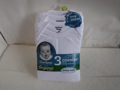 Pack de 3 bodys Gerber unisex blancos orgánicos manga larga talla 18 M Foto 1 de 2