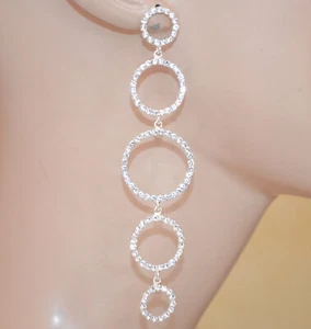 Orecchini donna argento strass cerchi pendenti lunghi cristalli brillantini UW18 - Foto 1 di 3