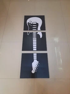 Black & White Wooden 3 pc Set Guitar Wall Art Hanging Home Decor Gift Wood Work - Imagen 1 de 13