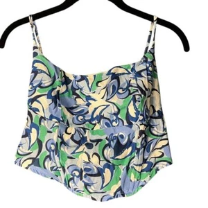 Retro Abstract Print Cropped Swim Tank Blue Green White Summer Beach Pool A40 - Picture 1 of 8