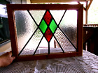 OLD ENGLISH LEADED STAINED GLASS WINDOW UNIQUE COLORFUL DESIGN 13.5