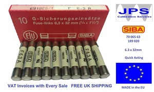 SIBA 70 065 63 6.3A Fuse Fast Acting F6.3A 500V typ 189020 JPSF026 Qty of 1/5/10 - Picture 1 of 8