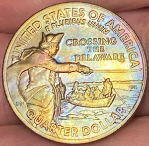 2021-D Washington Crossing The Delaware ATB Quarter Gold/Rainbow Toned Coin #2 - Picture 1 of 12