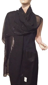 Cejon Women's Sheer Black Scarf/Shawl/Wrap w/Embroidery & Sequin Accent 20 x 72" - Picture 1 of 7