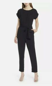 Halogen Womens Black Short Sleeve Removable Belt Front Slant Pockets Jumpsuit 6 