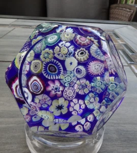 Signed Pairpoint Glass Clichy Rose Style Assorted Millefiori Faceted Paperweight - Picture 1 of 10