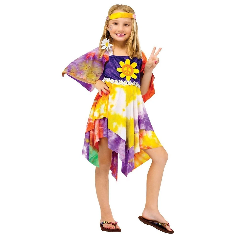 GROOVY 60'S DAISY HIPPIE CHILD HALLOWEEN COSTUME GIRLS SIZE MEDIUM 8-10 - Image 1 of 1