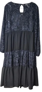 Knox Rose Damen blau & schwarz transparent Burnout Stufen Midikleid Large Boho Witchy - Bild 1 von 13