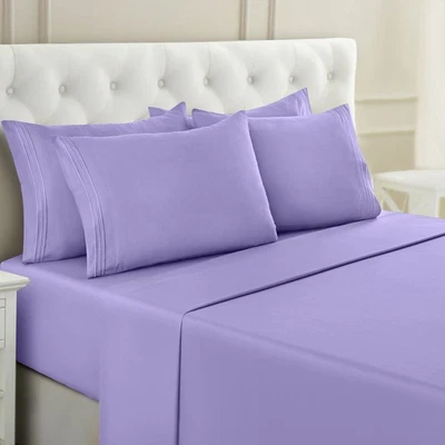 Juego de sábanas completas serie 1800 6 piezas bolsillo profundo suave doble king queen Foto 1 de 4