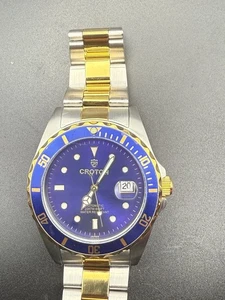 Vintage Croton Automatic Dive Watch Blue Dial Two Tone Gold Steel 43mm Case D4 - Picture 1 of 16