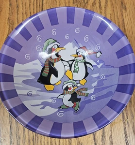 Arcoroc Skating Penguins Bowl Purple Holiday Glass, Decorative, Cute France 6.5" - Picture 1 of 9
