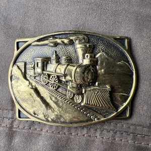 BTS Train Gürtelschnalle Eisenbahn Dampf Vintage Sammlerstück massiv Messing USA - Bild 1 von 10