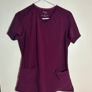 IFLEX Cherokee Scrub Top Women S V-Neck Short Sleeve Burgundy Wine Pockets - Picture 1 of 4