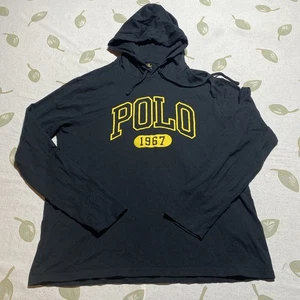Polo Ralph Lauren Jersey Hooded T-Shirt Mens Sz Large Black Logo Lightweight.  J - Picture 1 of 11