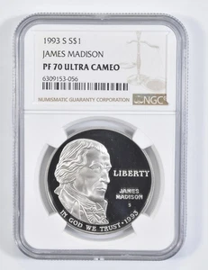 PF70 1993 S James Madison Commemorative Proof Silver Dollar NGC UCam *1855 - Picture 1 of 5