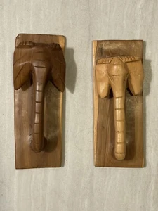 Lot Of 2 Vintage Carved Teak Wood Elephants Decor Door Pulls Hooks  - Picture 1 of 8