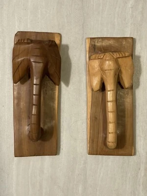 Lote de 2 ganchos tiradores de puerta decoración elefantes madera teca tallada vintage  Foto 1 de 4