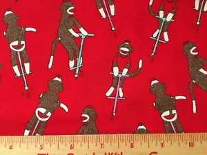 Monkey'n Round Red cotton fabric 26" end of bolt / remnant - Picture 1 of 1
