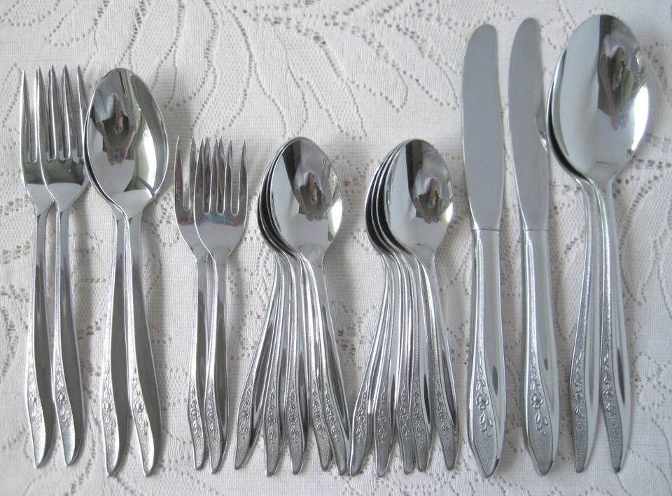 Lote de cubiertos de acero inoxidable vintage SEARS FASHION TEXTURA ROSA 20 piezas Foto 1 de 4