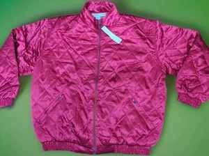 New Robert Stock Burgundy Quilted 100% Silk Bomber Jacket Size Large Zip Pockets - Picture 1 of 16