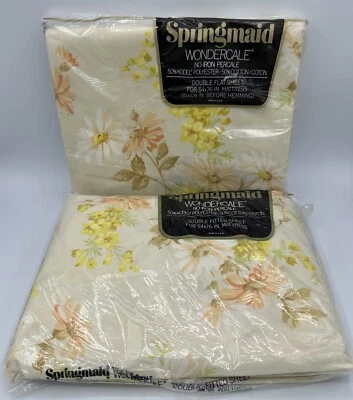 Conjunto de lençóis Springmaid Wondercale duplo plano e ajustado buquê margarida amarela novo em folha - Imagem 1 de 4