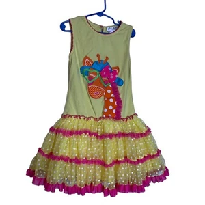 Emily Rose Dress Girls 8 Giraffe Tutu Yellow Pink 3D Tank Stlye Party - Picture 1 of 10