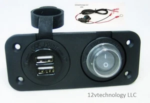 Waterproof 4.8 Amp dual USB Charger Socket + Switch +Wires 12 V Outlet Power - Photo 1 sur 6