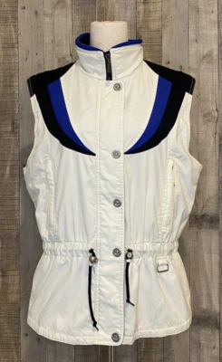 MARKER Off 白色/蓝色 ColorBlock 绝缘全拉链 Anorak 背心女式 12 码 — 第 1/4 张图片