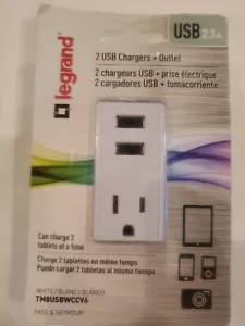 Legrand USB Charger + Outlet 2.1A USB Chargers and 15A Outlet White TM8USBWCCV6 - Picture 1 of 7