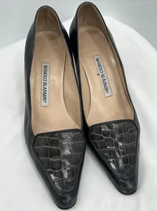 MANOLO BLAHNIK Brown alligator Crocodile Pointed-toe Kitty heels Italian Shoe 36 - Picture 1 of 24