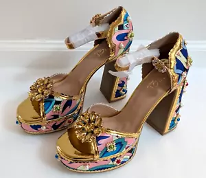 Rouge Helium Womens Gold Tone Rhinestone Pink Blue Platform Sandals Size 12M NEW - Picture 1 of 12