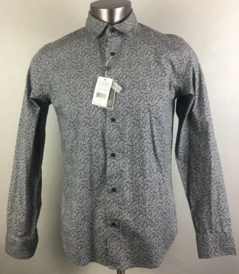 Camisa de vestir para hombre Ike Behar floral gris algodón botón delantero talla S nueva elástica Foto 1 de 4