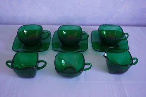 Fire King Forest Green Charm vetro 8 pz tazze piattini crema zuccheriera ancora - Foto 1 di 16