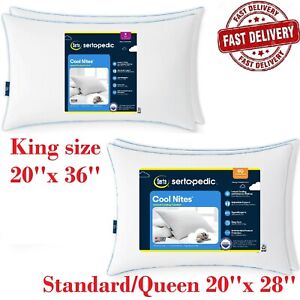 2 Pack Sertapedic Cool Nites Bed Pillow, Standard/Queen and King Size - White