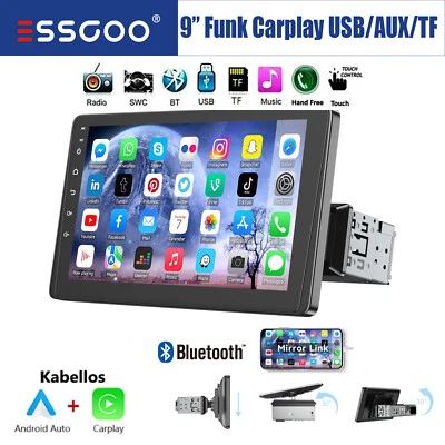 Autoradio 9 Pollici 1 DIN Wireless Carplay Android Auto Bluetooth FM USB AUX TF - Immagine 1 di 4