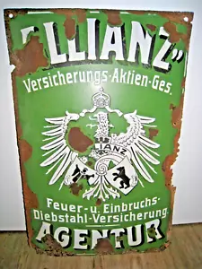 Emailschild, Antik - Allianz Original um 1900, Zuckerguss, 50x32 cm, gewölbt! - Bild 1 von 6