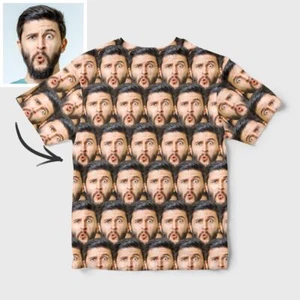 Custom Personalised Face Photo Men Women Short Sleeve Shirt Christmas Party Gift - Picture 1 of 3