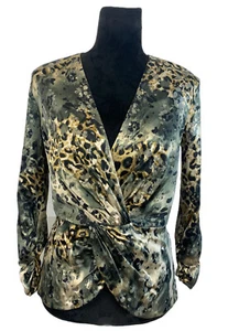 Tadashi Collection Size 10 Silk Animal Print Ruched Blouse - Picture 1 of 11