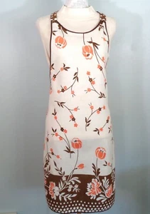 Handarbeit Vintage Tischdecke Latzschürze mit Bindeband braun und orange Leinen - Bild 1 von 2