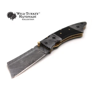 Cuchillo plegable estilo navaja hecho a mano Wild Turkey Damasco colección acero - Imagen 1 de 5