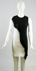 CUSHNIE ET OCHS Nisa Black White Asymmetric Two Tone Fringed Sleeveless Dress 2 - Picture 1 of 12