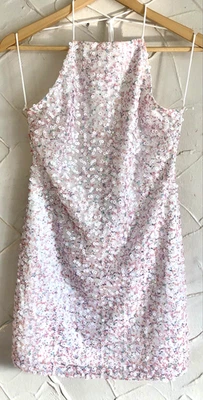 MOTEL дизайнерское платье средний белый/розовый/серебро блестки открытый шнурует вверх назад с подкладкой - Изображение 1 из 4