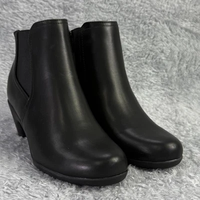 Botas de tornozelo femininas Easy Spirit Caelan de couro sintético com zíper preto 7 M - Imagem 1 de 4