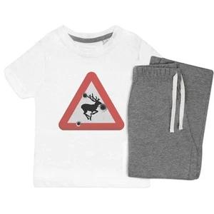 'Funny Deer Crossing Sign' Kids Nightwear / Pyjama Set (KP041553) - Picture 1 of 10